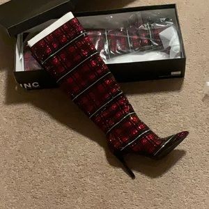 I.N.C. Size 9.5 Red/black rhinestone over-the-knee boots